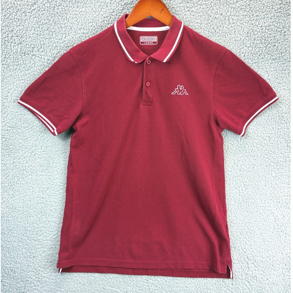 Kappa Embroidered Logo Polo Shirt Mens L Maroon White Tipped Pique Blokecore